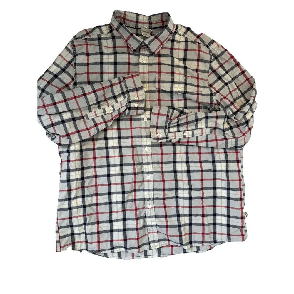 The‎ North Face Men's XXL 2XL Red Black Plaid 100% Cotton Button Front Shirt